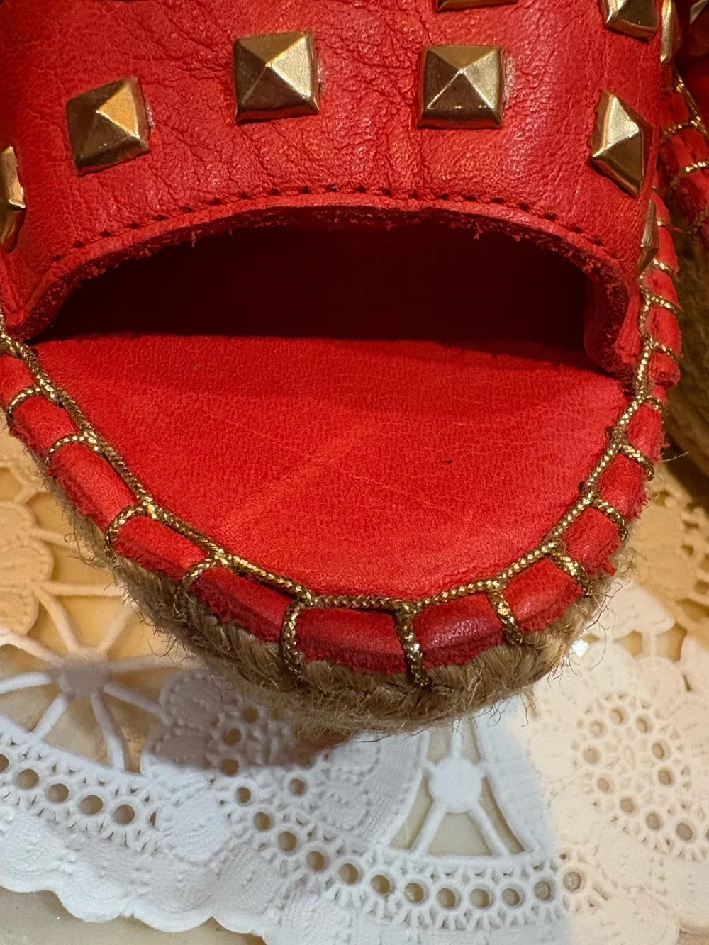 Andre Assous Red Studded Espadrille Wedge Sandals